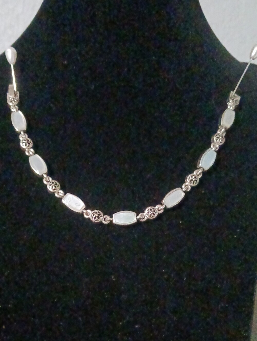 Silver Opal-Effect Link Bracelet - Light Blue Stones